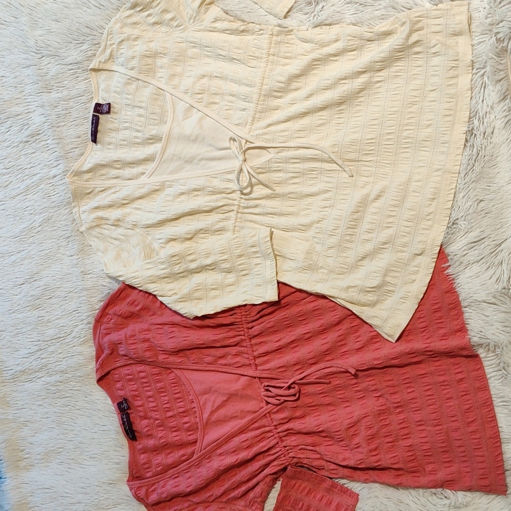 *Lot Of 2* Gloria Vanderbilt Y2K-Style Layered Tops Rose Cream ¾-Sleeve Size XL